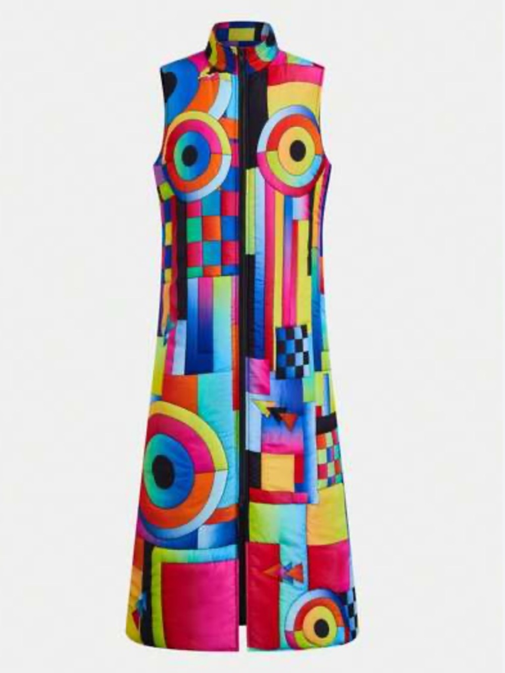 Groovy Colorful Geometric Maxi puffer vest Dress new